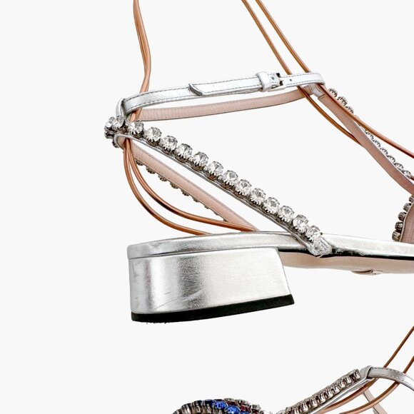 Gucci Bertie Crystal T-Strap Flat Sandals EU 37.5 US 7.5 Silver Red White Blue - Picture 12 of 13